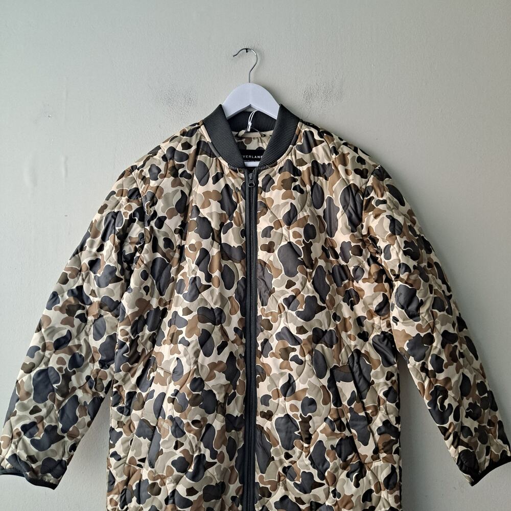 NWT Everlane The Renew Long Liner Zip Puffer Jacket Biscotti Camo Women Size XXS - Picture 6 of 14